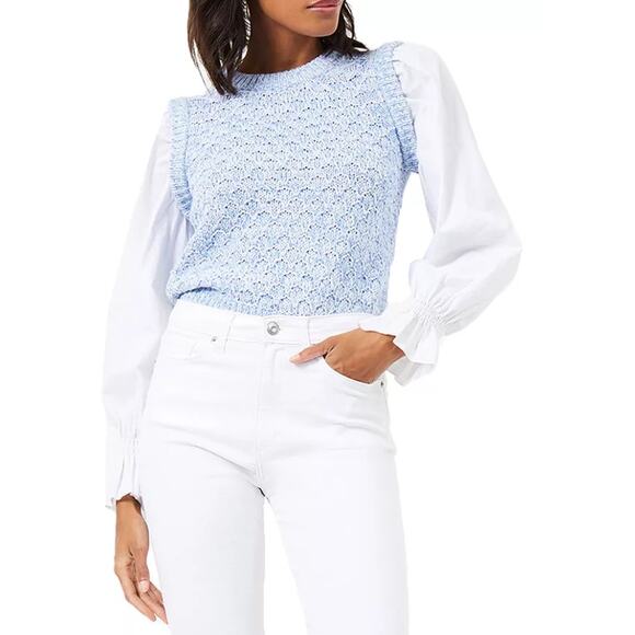 French Connection Women's Layered Look Crewneck Sweater Ruffle Cuff Size Medium - Picture 1 of 8